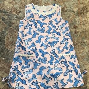 Lilly Pulitzer Pink shift dress with Blue Dog Print GUC